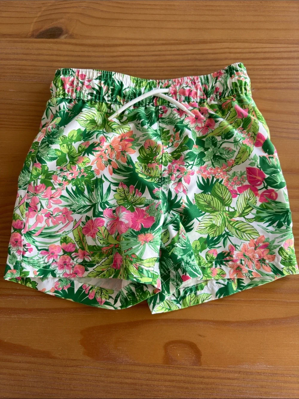 Janie and Jack boys Pink & Green Tropical Floral Drawstring swim trunks Shorts